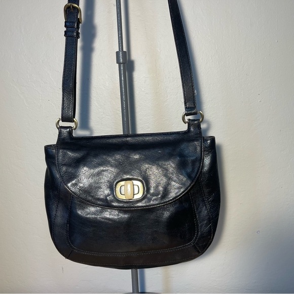 Vintage HOBO Black Leather Crossbody Saddle Bag - Picture 1 of 13